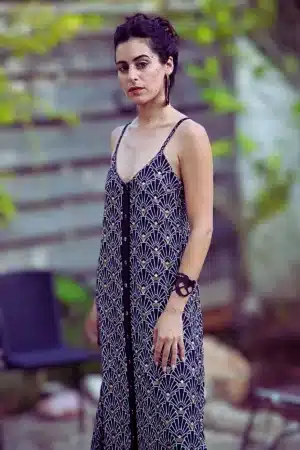 שמלת מקסי כפתורים Nika Gold Print maxi dress