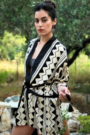 קימונו יוניסקס Boho kimono BW print