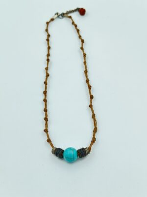 שרשרת מאלה מקרמה בעבודת יד סנטר טורקיז