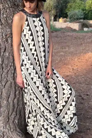 שמלת מקסי כפתורים Nina maxi dress --> Bw print