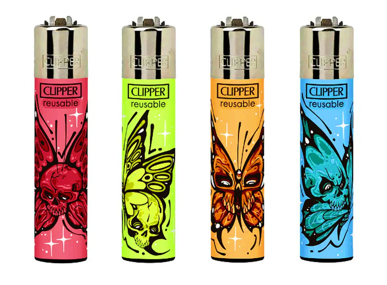 סדרת 4 מצתי קליפר Skulls Butterflies